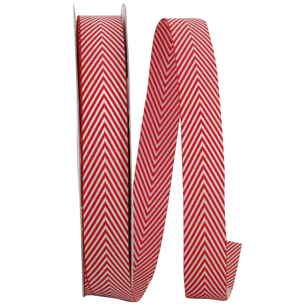 5/8” x 25YDS Herringbone Red and White Unwired Ribbon