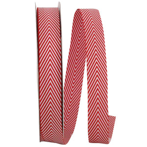 5/8” x 25YDS Herringbone Red and White Unwired Ribbon