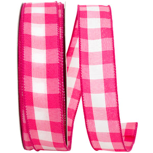1.5" Fuchsia Celine Check Plaid Twill Wired Edge | 50 Yards