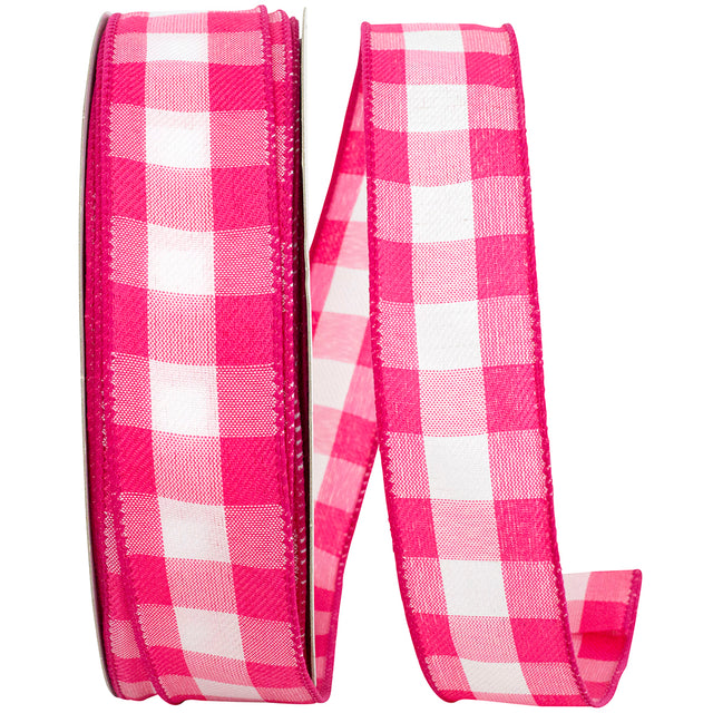 1.5" Fuchsia Celine Check Plaid Twill Wired Edge | 50 Yards