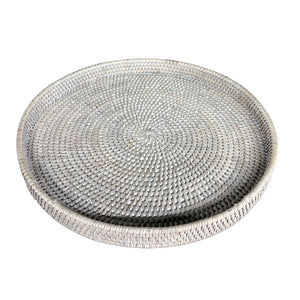 16" Wicker Tray | White Round