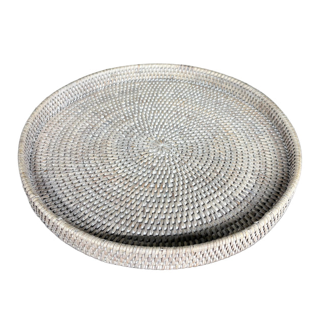 16" Wicker Tray | White Round
