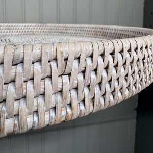 16" Wicker Tray | White Round