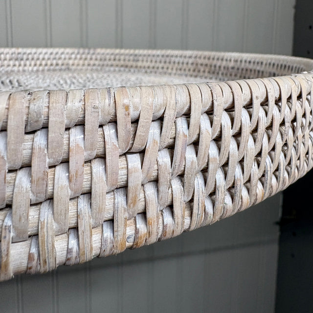 16" Wicker Tray | White Round