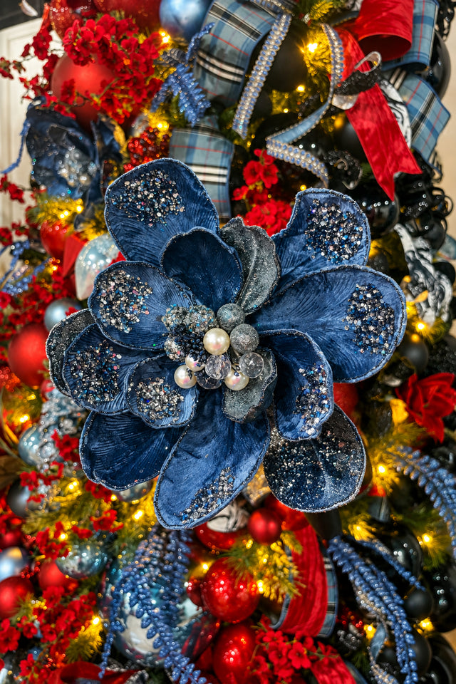 24" Iced Denim Blue Winter Magnolia Stem