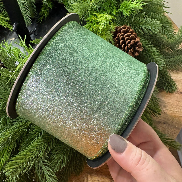 4" x 10YDS Apple Green Glitter Double-Sided Non-Shedding Ribbon