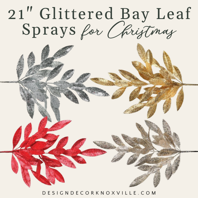 21" Glitter Sparking Bay Leaf Spray | Gold, Platinum, Red, or Silver