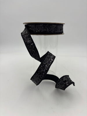 1" x 10YDS Black Cirque Glitter Ribbon