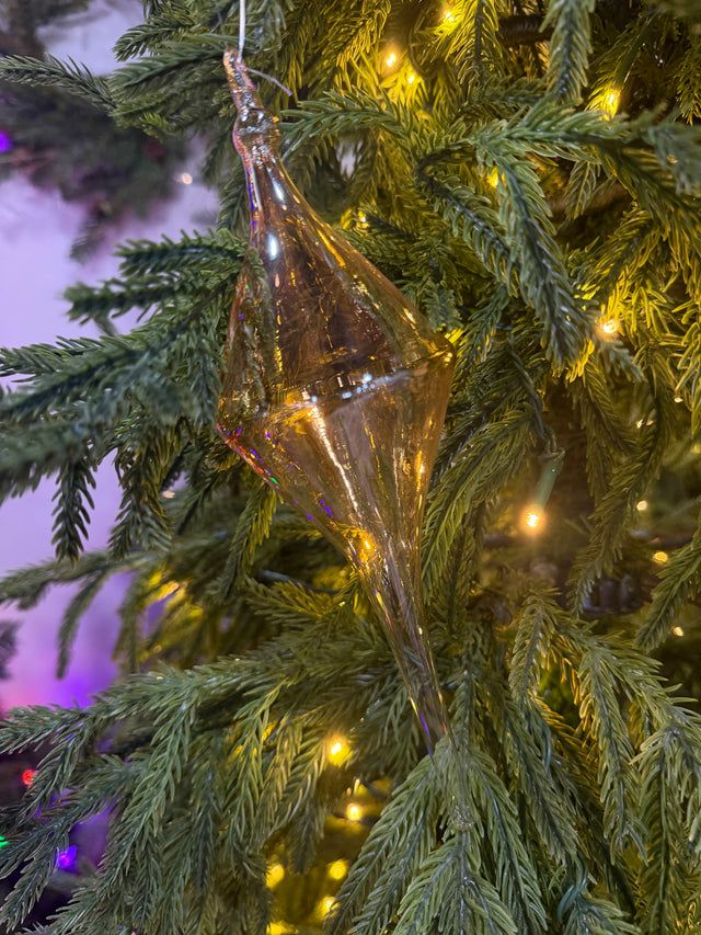 9" Champagne Iridescent Blown Glass Onion Finial Ornament