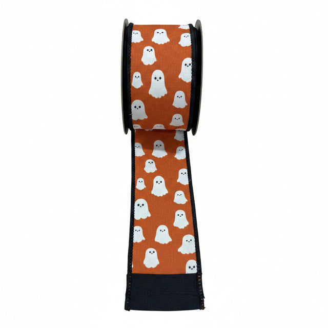 2.5" x 10yd Dupioni Ghost Ribbon – Pumpkin with Black Back