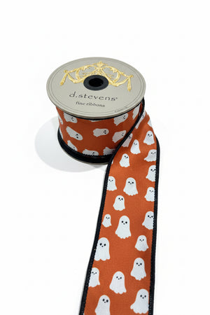 2.5" x 10yd Dupioni Ghost Ribbon – Pumpkin with Black Back