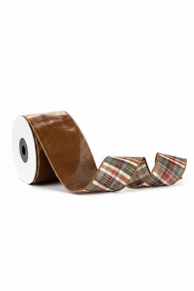 4" x 10yd Velvet Cornucopia Plaid Ribbon