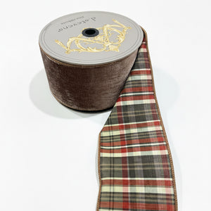 4" x 10yd Velvet Cornucopia Plaid Ribbon
