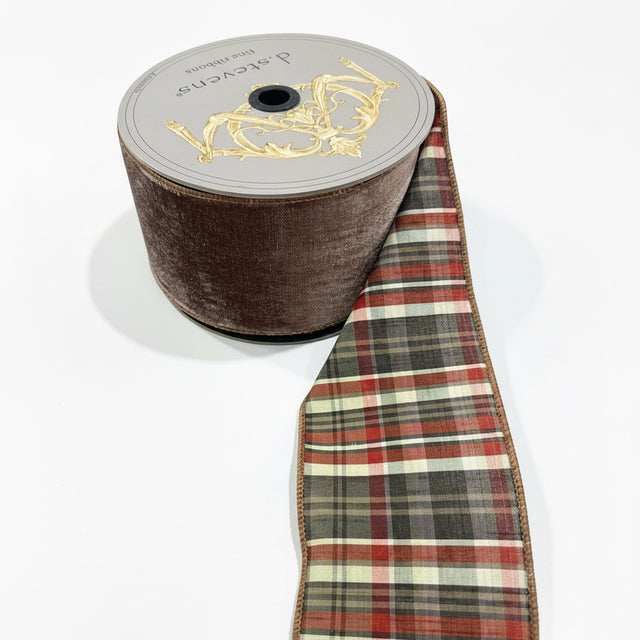 4" x 10yd Velvet Cornucopia Plaid Ribbon