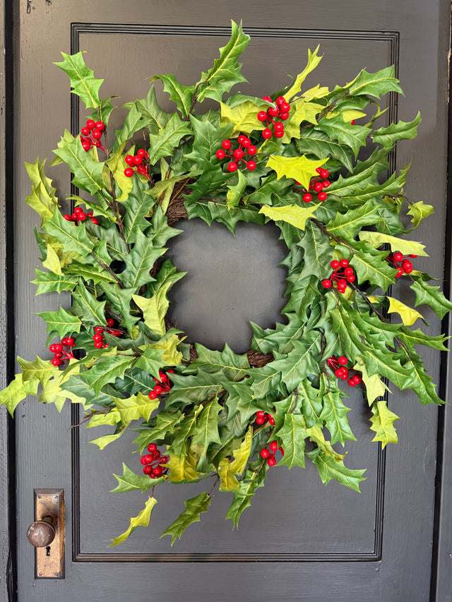 28" Mixed Greens with Holly Berries Wreath