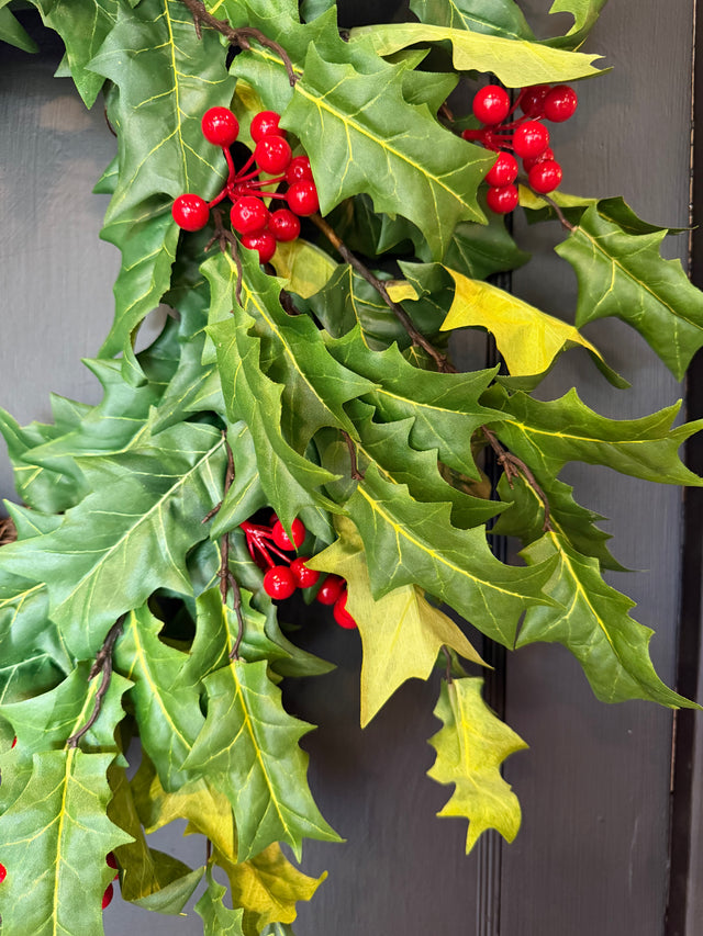 28" Mixed Greens with Holly Berries Wreath