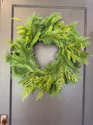 24" Wreath | Natural Touch Evergreen Bristle Pine with UV Treatment