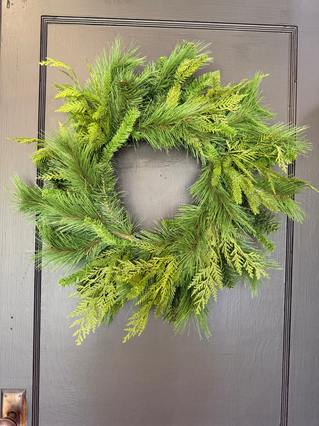 24" Wreath | Natural Touch Evergreen Bristle Pine with UV Treatment
