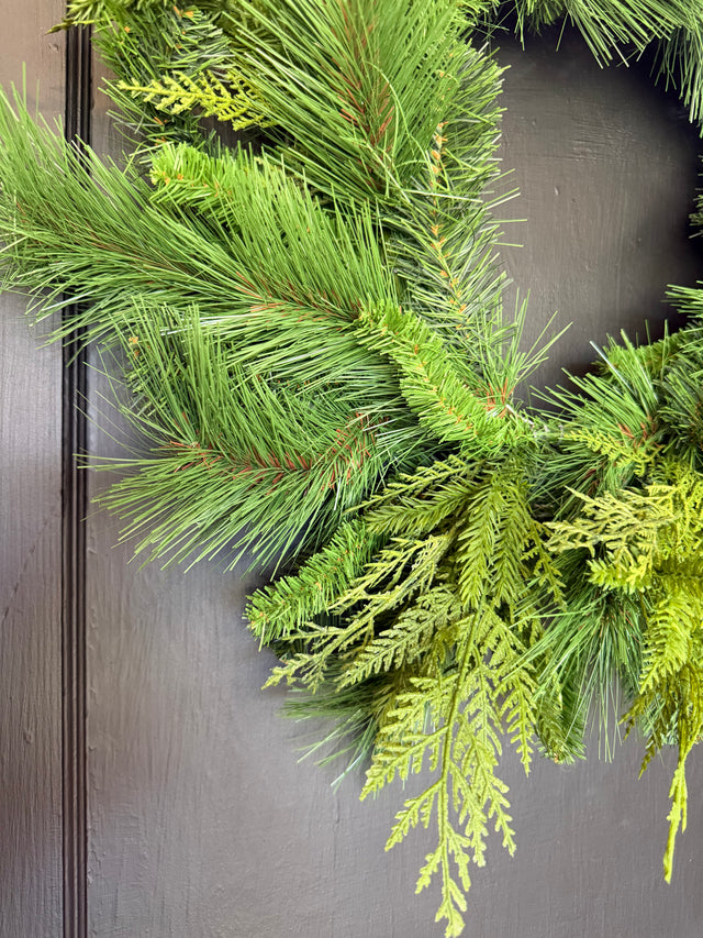 24" Wreath | Natural Touch Evergreen Bristle Pine with UV Treatment