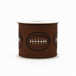 4 inch x 5 yards Football Outlines Deluxe Dupioni Wired Edge Ribbon, Brown