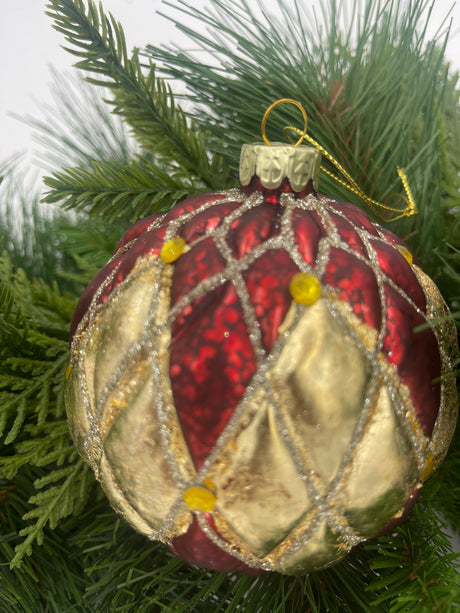 Burgundy Glass Quilted Royal Ball Ornament, additional view