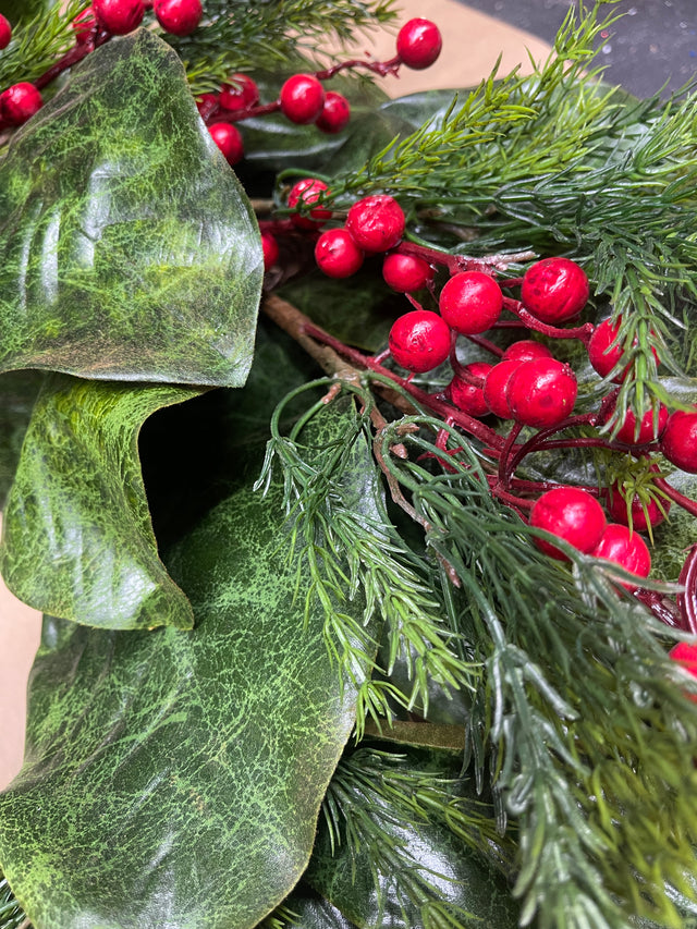 27” Crimson Christmas Magnolia Leaf Wreath