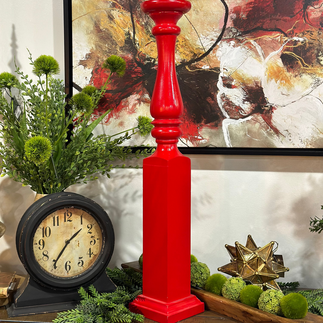 31.5" Red Wood Spindle Candle Stand