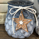 4.5" Tealight Candle Holder Glass Pinecone Wash, Wooden Star Hanger