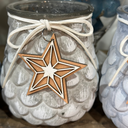 4.5" Tealight Candle Holder Glass Pinecone Wash, Wooden Star Hanger