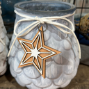 4.5" Tealight Candle Holder Glass Pinecone Wash, Wooden Star Hanger