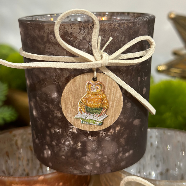 3" Tealight Candle Holder | Glass Antique With Tag With Woodland Animal