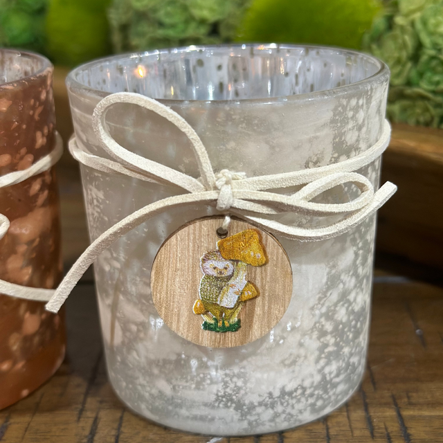 3" Tealight Candle Holder | Glass Antique With Tag With Woodland Animal