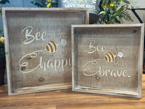 15"-12" Nesting Wood Bee Trays Set of 2