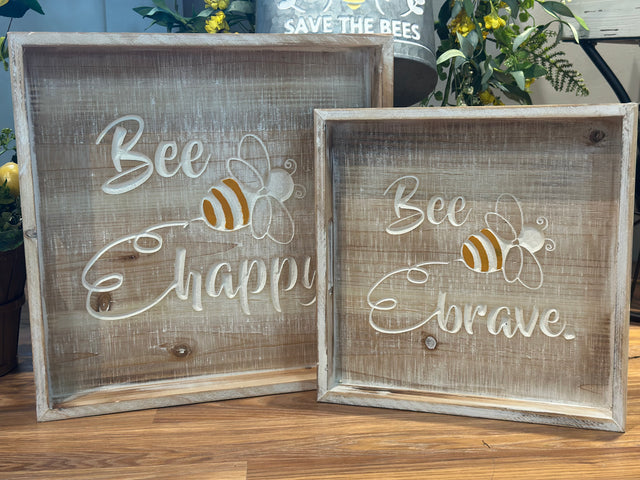 15"-12" Nesting Wood Bee Trays Set of 2