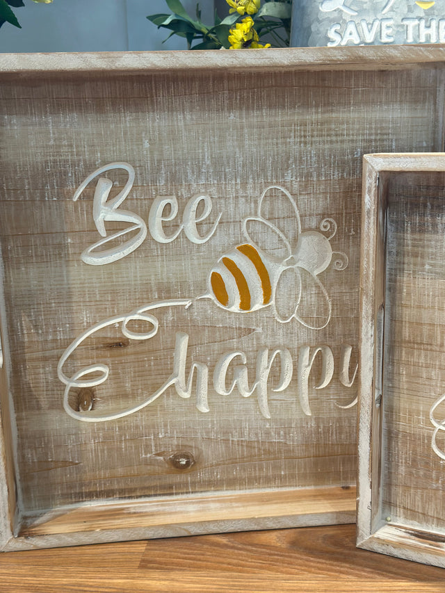 15"-12" Nesting Wood Bee Trays Set of 2