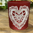 Tealight Candle Holder Glass Matt Lace Heart With Glitter, additional view