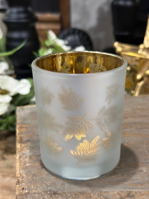 3" Tealight Candle Holder Glass Matte Laser Leaves