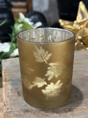 3" Tealight Candle Holder Glass Matte Laser Leaves