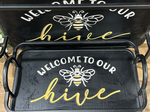 18"-15" Wood Bee Trays Set of 2