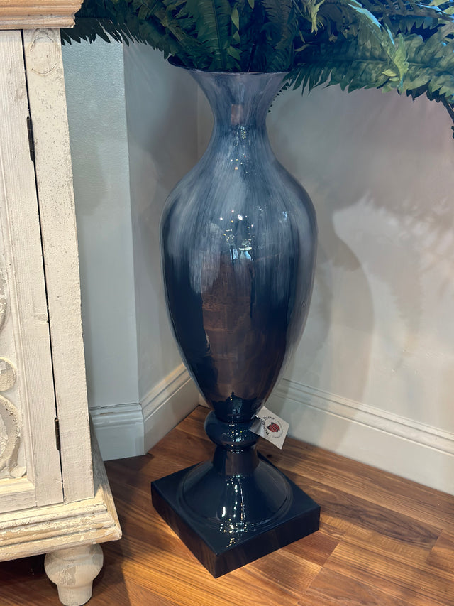 34" Blue & White Mixed Hand-Painted Vase