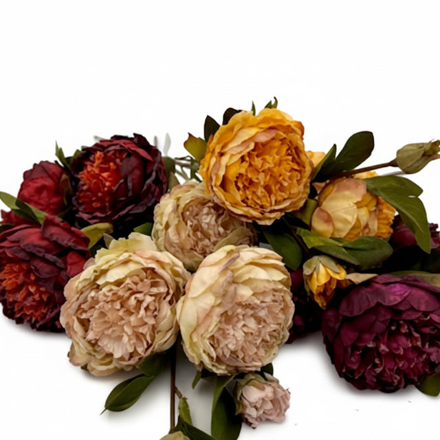 25" Dried Peony Stem | Available in Plum, Cream, Yellow, and Burgundy