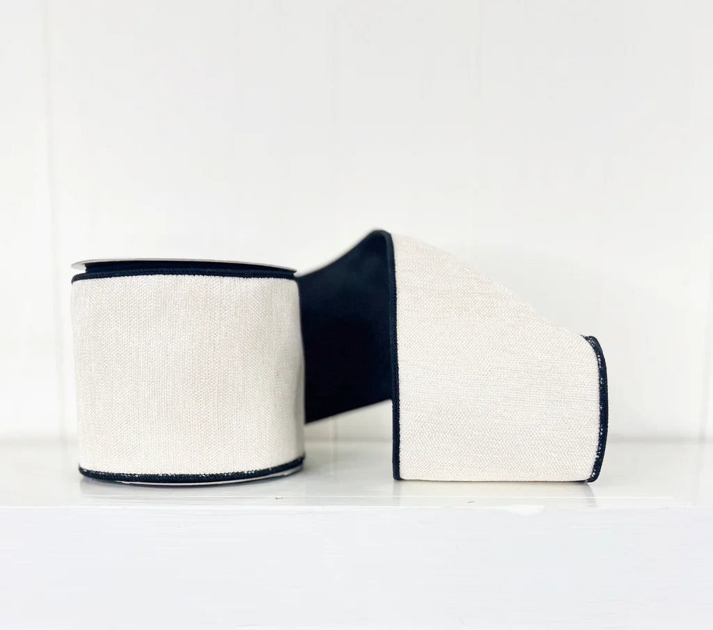 4" x 5YDS Black & White Chenille Ribbon