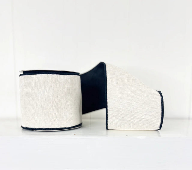 4" x 5YDS Black & White Chenille Ribbon