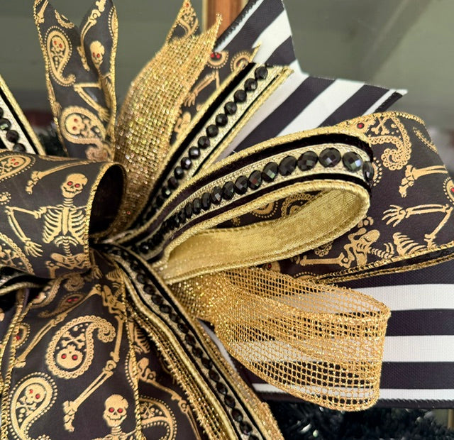 20" Bones, Black Ties, & Bling Custom Halloween Bow