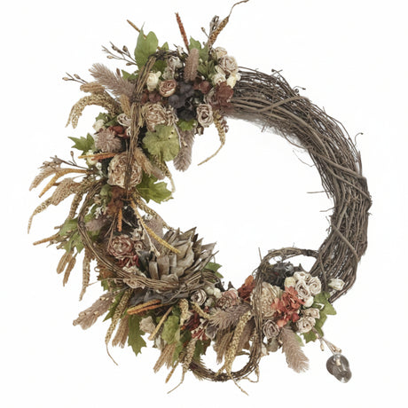 Decorative wreath with flowers and branches on a white background