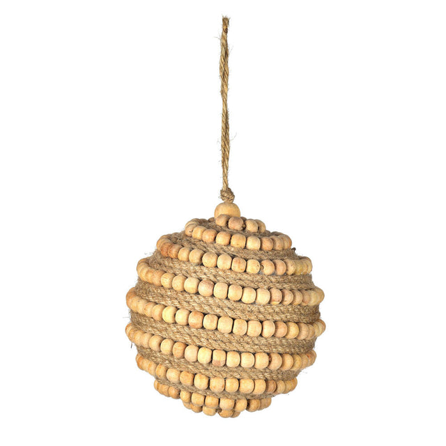 4" Natural Wood Bead Ball Ornament 2/Bag
