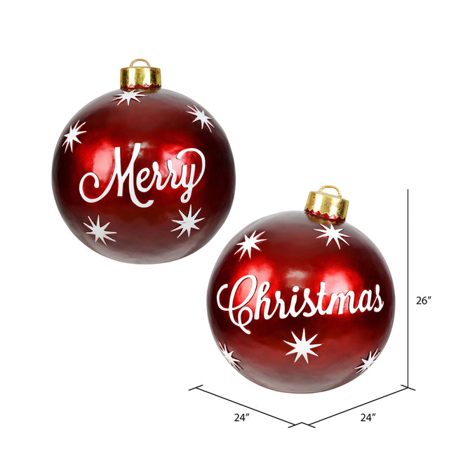 26" Red Merry Christmas Ball Ornament 2/Set