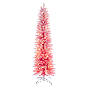 4.5' x 19" Flocked Pink Pencil Fir Artificial Pre-Lit Christmas Tree