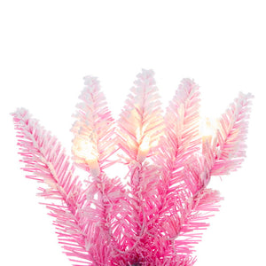 4.5' x 19" Flocked Pink Pencil Fir Artificial Pre-Lit Christmas Tree