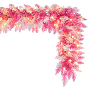 9' x 12" Flocked Pink Pencil Fir Artificial Pre-Lit Garland